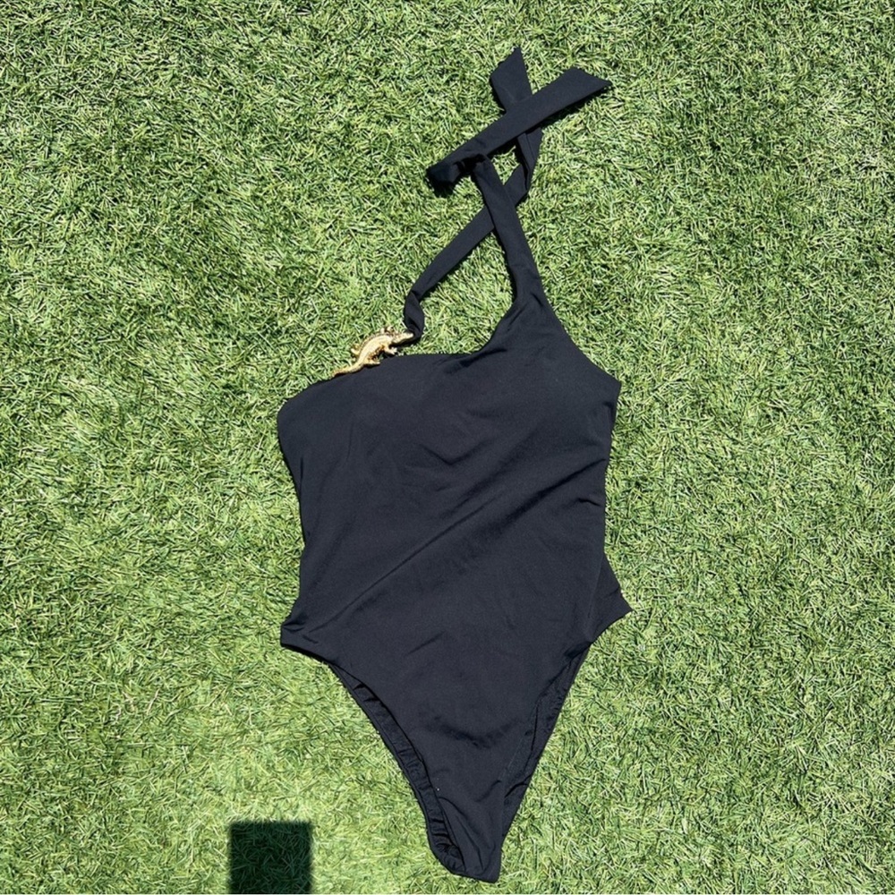 Zara Black Crocodile Brooch One Piece Swimsuit - Picture 3 of 6
